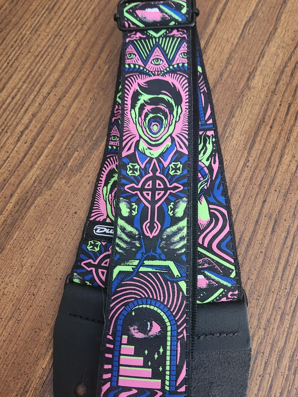 Dunlop I Love Dust Guitar Strap in Pink, Green & Blue